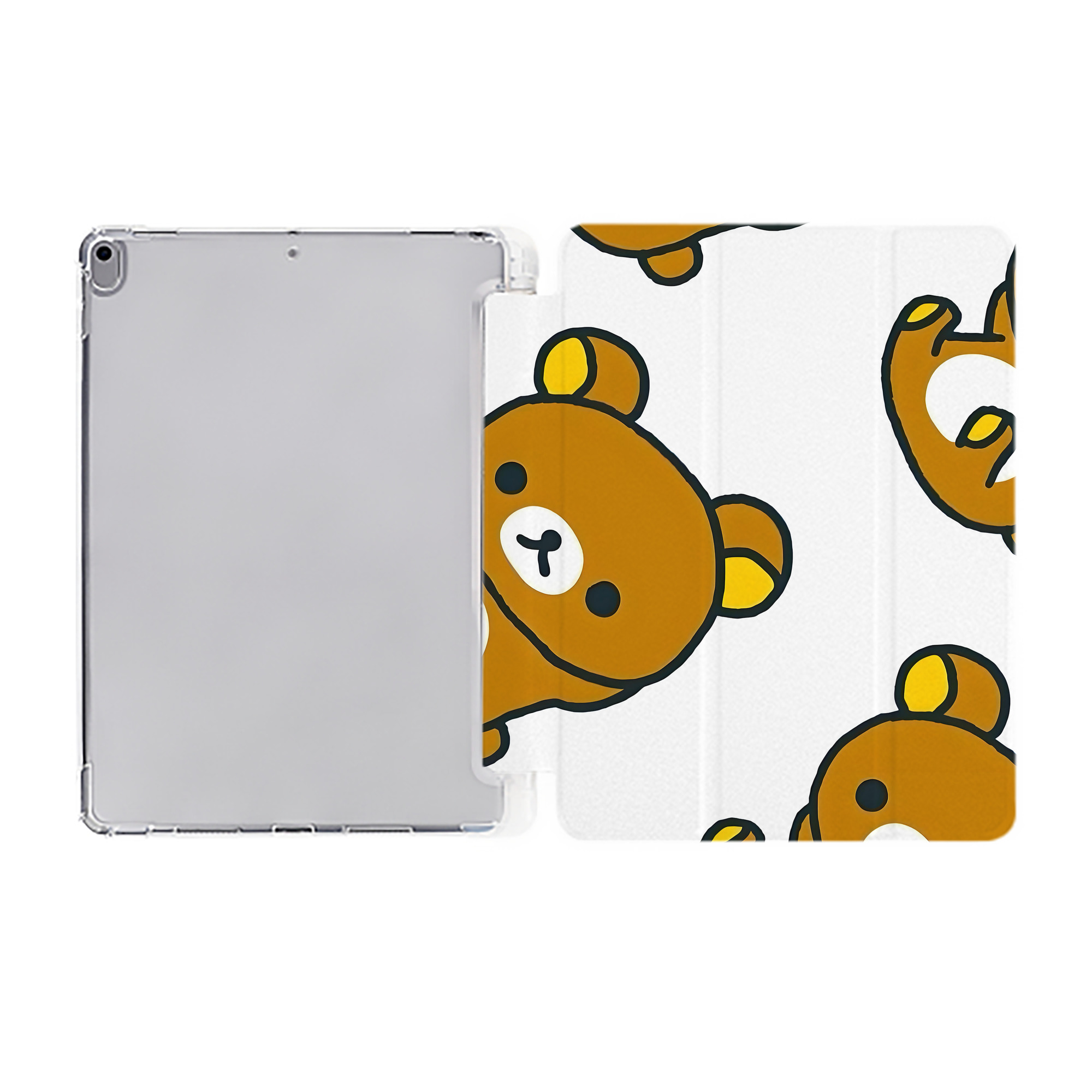 （画像用） リラックマ リラックマ キイロイトリ Rilakkuma Korilakkuma Kiiroitori IPad ケース ペン収納付き 三つ折りスタンド PUレザー×シリコン 対応機種9.5/10.5/10.9インチ